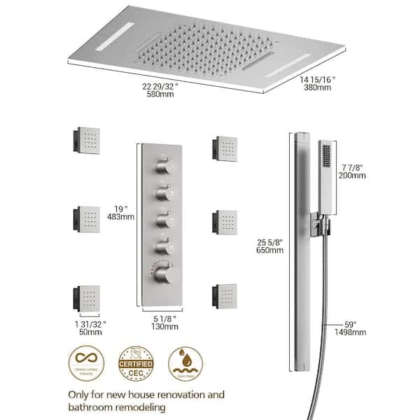 YAWWALK Thermostatic 15-Spray Ceiling Mount 23 x 15 in. Rectangle LED Mood Lighting Shower System with Valve in Brushed Nickel CR1-S025-NI-1 - y1qlpt0ly1rhjxyfvcd7@2x.jpg