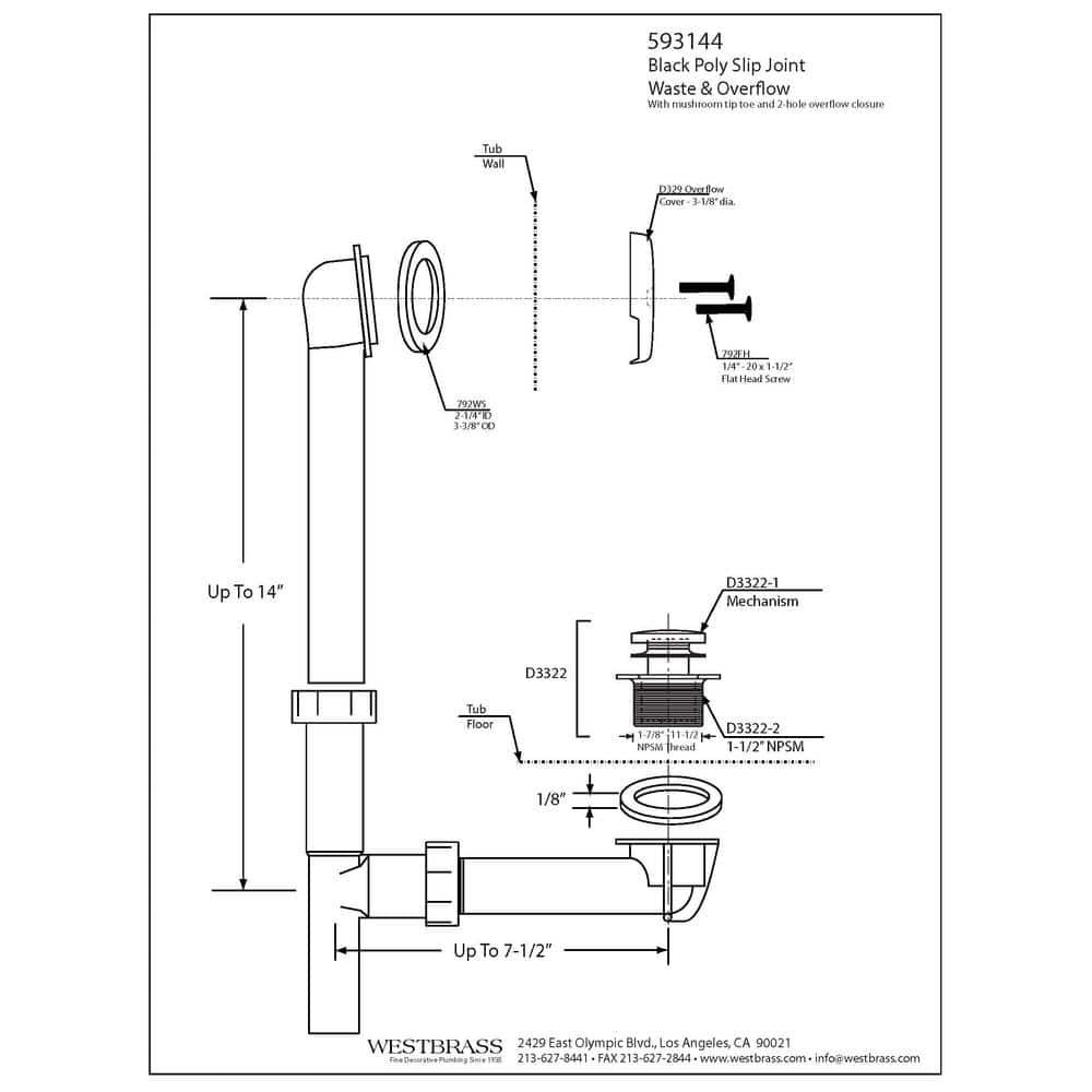 14 in. Black Poly Bath Waste & Overflow with Tip-Toe Drain Plug and 2-Hole Faceplate, Satin Nickel - yewoco0dn3hwqmlkzqu4@2x.jpg