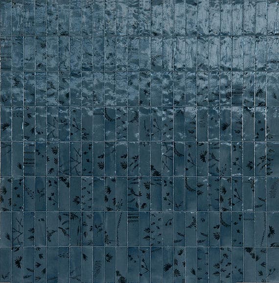 Rice Blu Deco Leaf Rectangle 2X6 Glossy