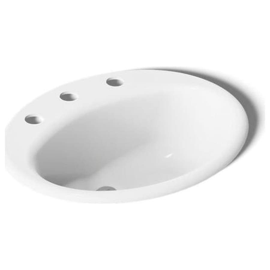 Farmington 19-1/4" Oval Cast Iron Drop In Bathroom Sink with Overflow and 3 Faucet Holes at 8" Centers