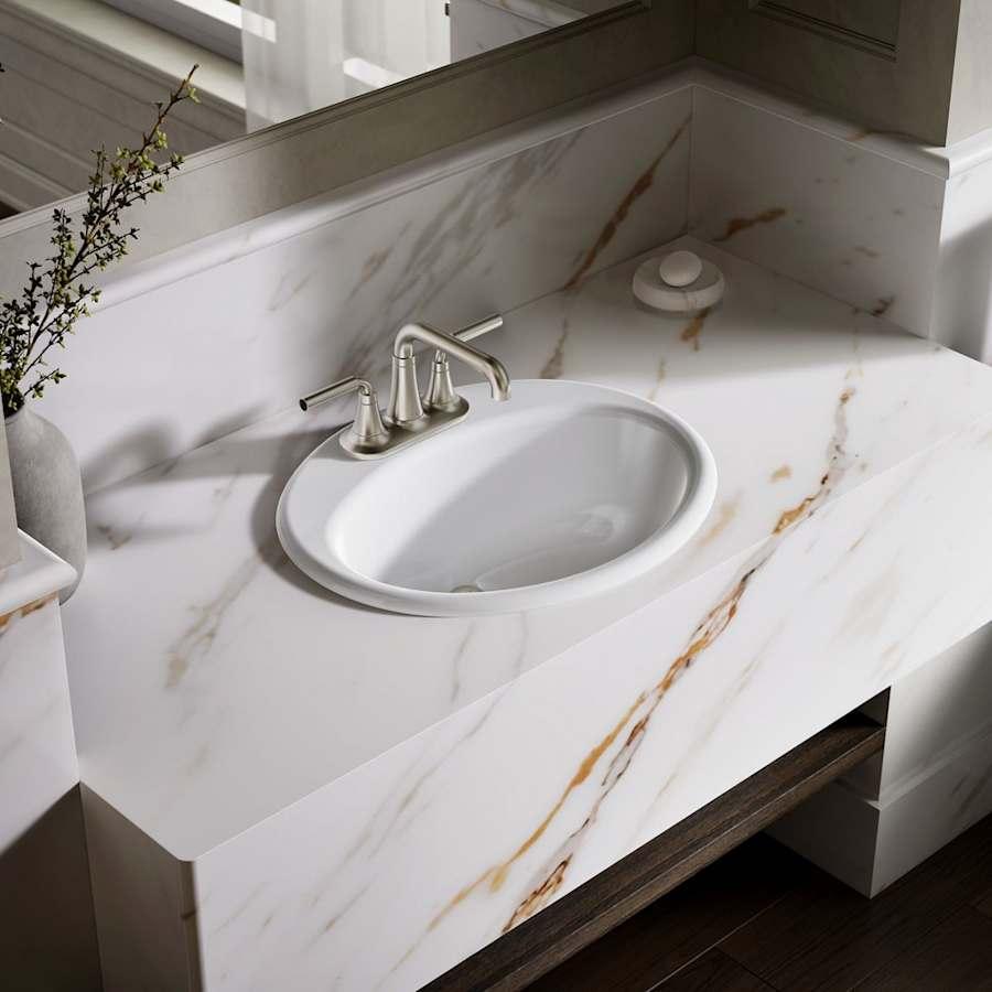 Farmington 19-1/4" Oval Cast Iron Drop In Bathroom Sink with Overflow and 3 Faucet Holes at 4" Centers