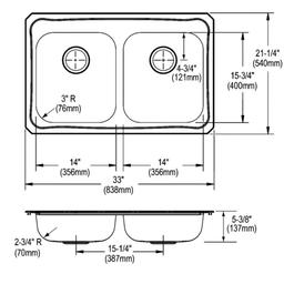 Celebrity Double Bowl Kitchen Sink, Top Mount, ADA, 33 x 21-1/4 in, 5-1/4 in Bowl Depth, 3-Hole, 20 ga Brushed Satin Steel, Stainless - yy7mtiq79x6rfunlyhcq@2x.jpg