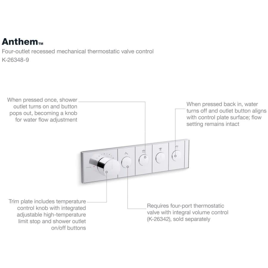 Anthem Four Function Thermostatic Valve Trim Only with Single Knob Handle, Integrated Diverter, and Volume Control - Less Rough In - z80o4piuavnzoadgrvum@2x.jpg