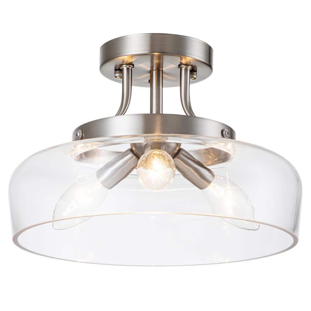 11 in. 3-Light Satin Nickel Transitional Semi-Flush Mount with Clear Glass Shade and No Bulbs Included - zdb5c8zufkjjxycybrsd@2x.jpg
