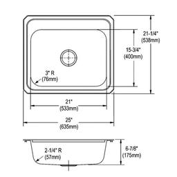 Celebrity Single Bowl Kitchen Sink, Top Mount, 25 x 21-1/4 in, 6-3/4 in Bowl Depth, 3-Hole, 20 ga Brushed Satin Steel, Stainless - zhthpzcllprhrtgujmfv_x500.jpg