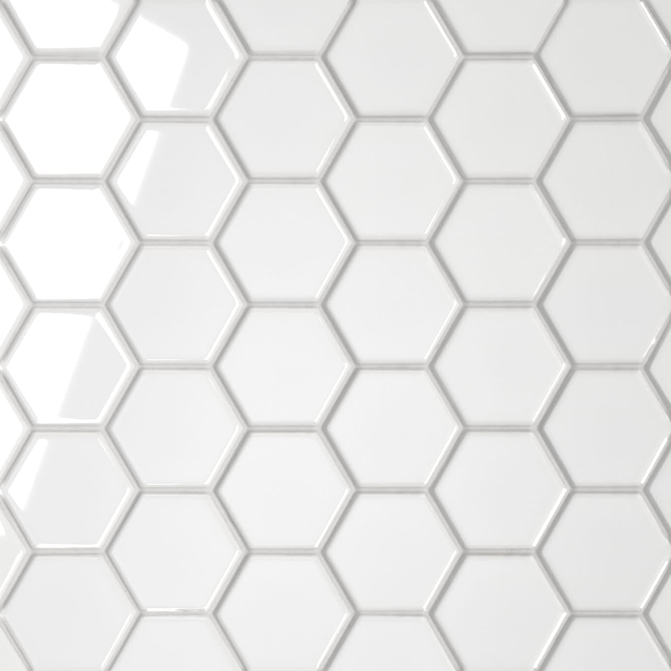 Le Cafe 2" x 2" Hexagon Glossy Porcelain Mosaic Tile in White