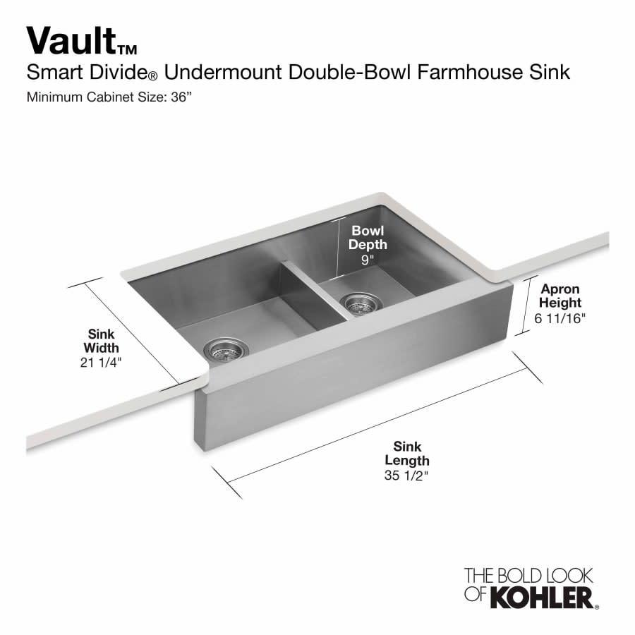 Vault 36" Double Basin Under-Mount 18-Gauge Stainless Steel Kitchen Sink with Self Trimming and Smart Divide - Includes Basin Rack - znutqss8lwhb3rwiqtyb@2x.jpg