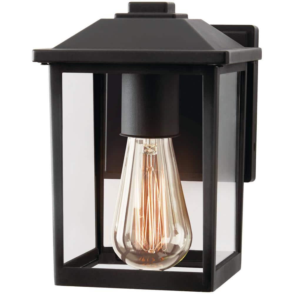 1-Light 7 in. Black Hardwired Classic Outdoor Wall Light Lantern Sconce with Clear Glass - zzuoyogeaii334tlzl1r@2x.jpg