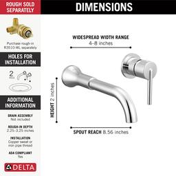 Trinsic 1.2 GPM Wall Mounted Bathroom Faucet - Less Drain Assembly and Rough-In Valve - T3559LF-WL_BathSpecs_Infographic_WEB@2x.jpg