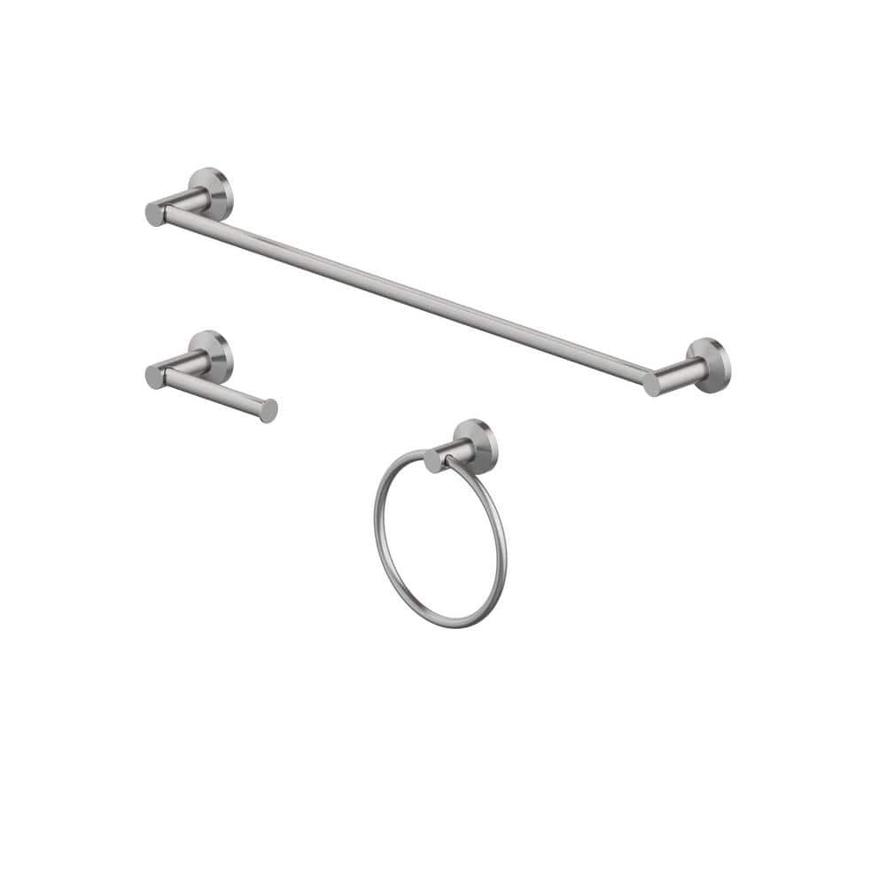 3-Piece Bath Hardware Set with 24 in. Towel Bar, Towel Ring, and TP Holder in Brushed Nickel
