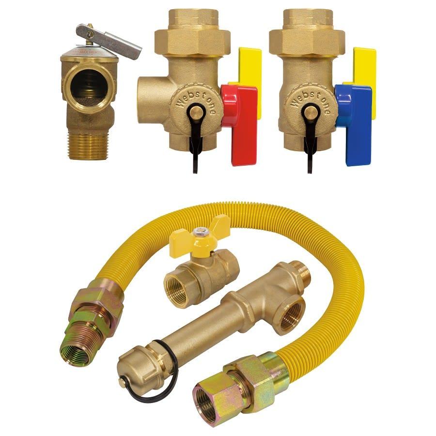THD-X2443WPR-GST Complete Tankless Water Heater Installation Kit, 200 deg F, 250 psi CWP, 3/4 in FNPT Union x FNPT, Brass