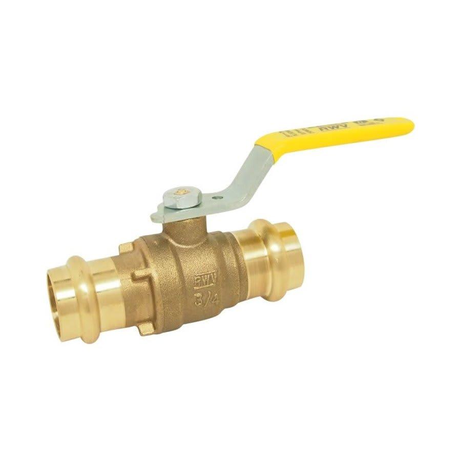 2-Piece Ball Valve, 1 in, Press, Full Port, Plated Brass Ball, Brass