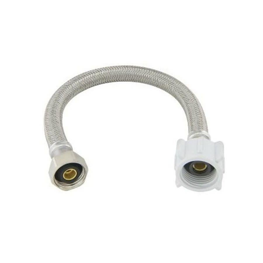 Flexible Water Supply, 1/2 x 7/8 in, FNPT x Ballcock, 20 in L, Braided Polymer
