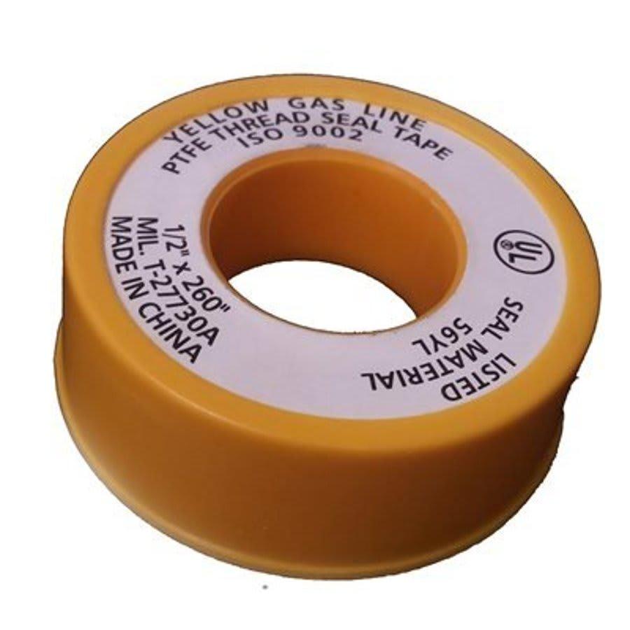 Gas Teflon Tape, 1/2 in W, 260 in L, Yellow