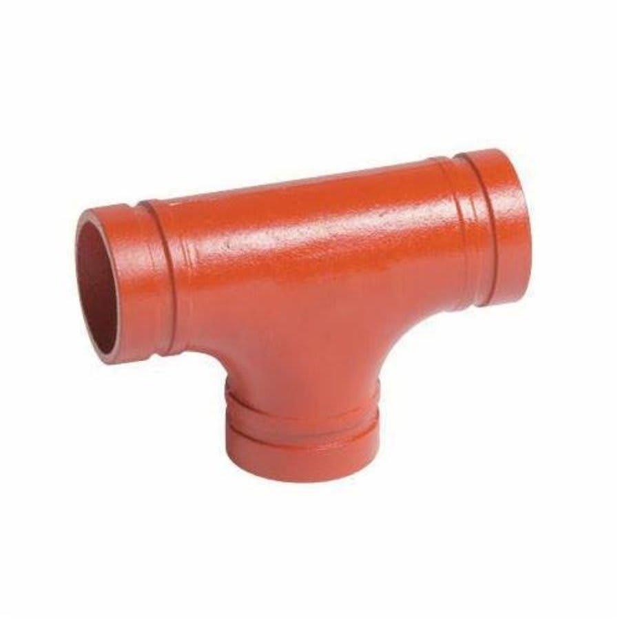 Straight Tee, 4 in, Groove, Ductile Iron, Enamel Painted
