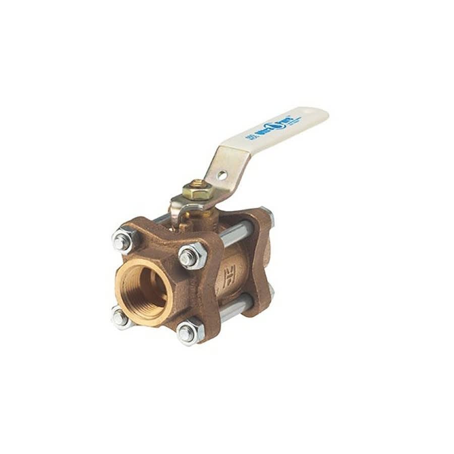 3-Piece Ball Valve, 3/4 in, C, Full Port, Plated Brass Ball, Bronze