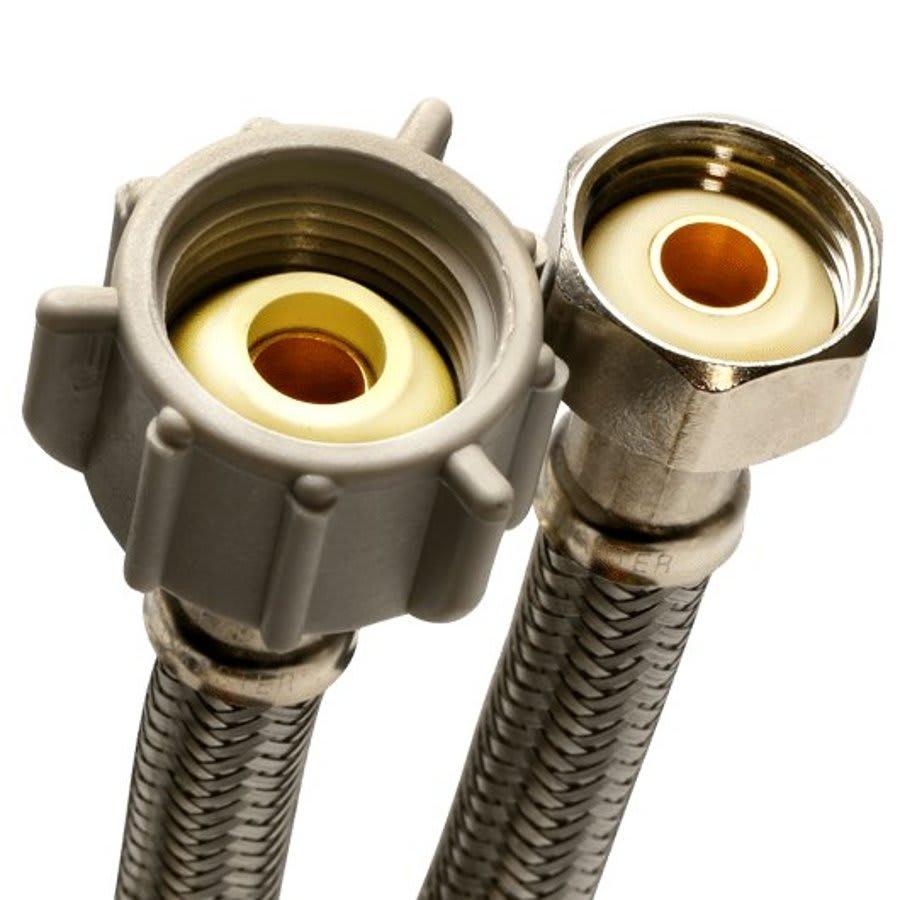 Flexible Water Supply, 1/2 x 7/8 in, FNPT x Ballcock, 12 in L, Stainless Steel