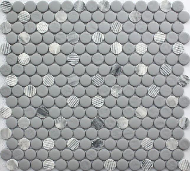 GRAY GRANITE PENNY ROUND 12X12 MOSAIC