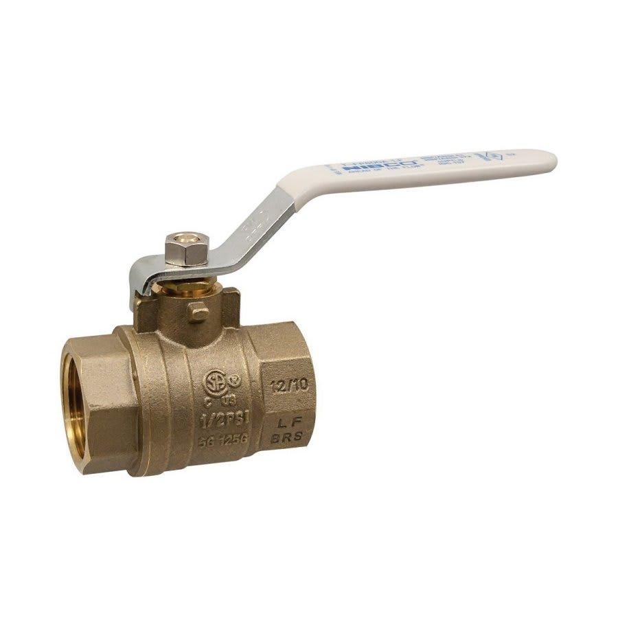 2-Piece Ball Valve, 1-1/4 in, FNPT, Full Port, Brass Ball, Brass