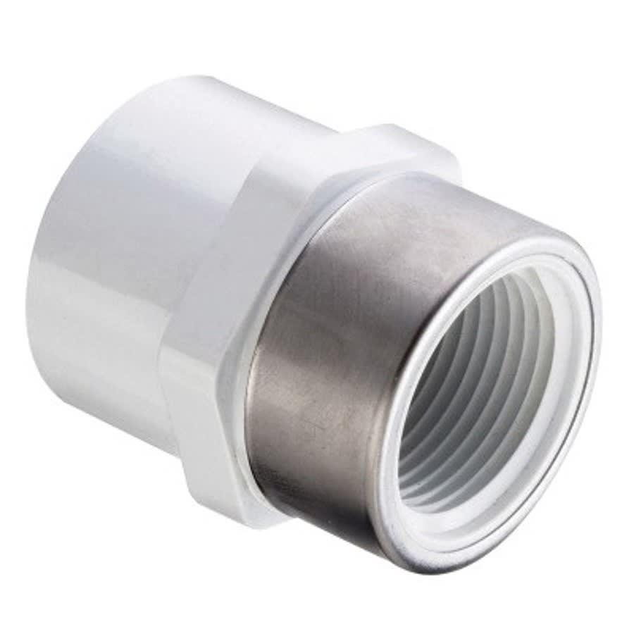 Female Adapter, 1-1/2 in, Socket x Stainless Steel Reinforced FNPT, SCH 40/STD, PVC
