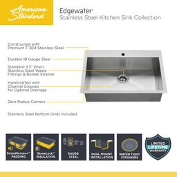 Edgewater 33" Single Basin Stainless Steel Kitchen Sink for Drop In or Undermount Installations with Single Faucet Hole - Drain Included - rf8mxylshqajxw4n5tne_d478cc4d-7511-4d6b-b922-226cff706ca2@2x.jpg