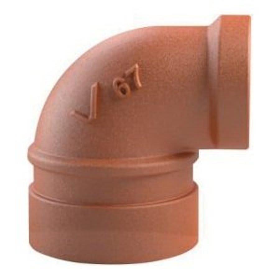 End Run 90 deg Elbow, 2 x 3/4 in, Groove x FNPT, Ductile Iron, Enamel Painted
