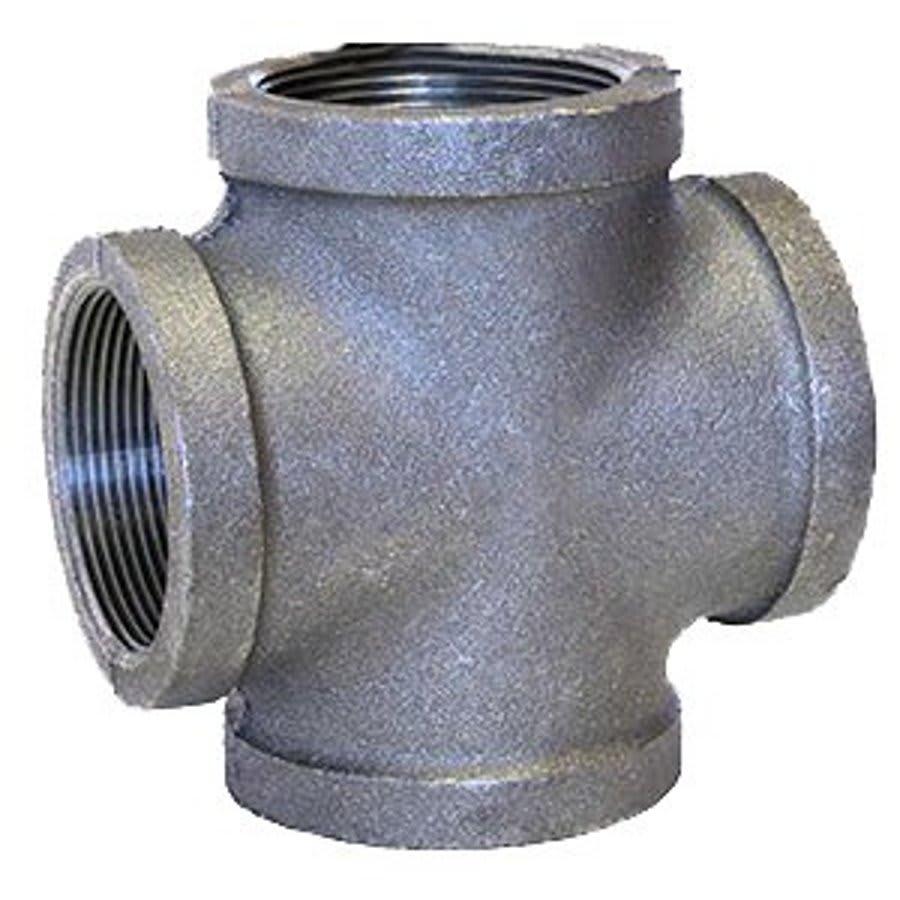 Cross, 3/8 in, FNPT, 150 lb, Malleable Iron, Black