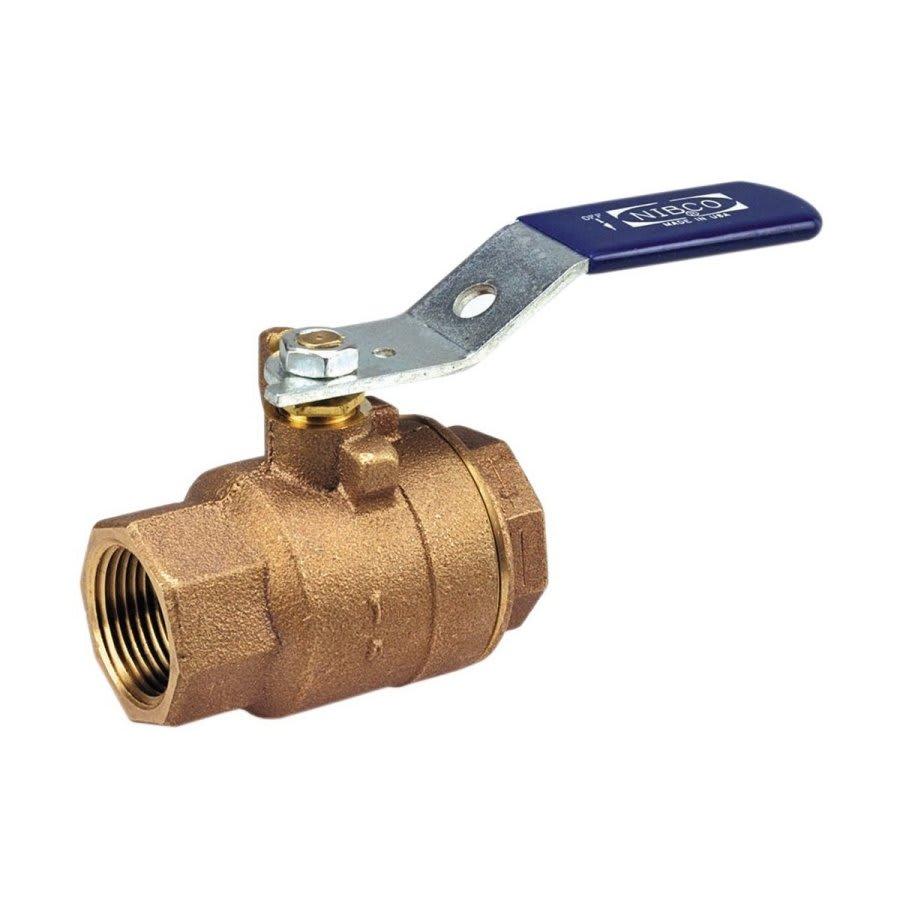 2-Piece Ball Valve, 2 in, FNPT, Full Port, Plated Brass Ball, Bronze