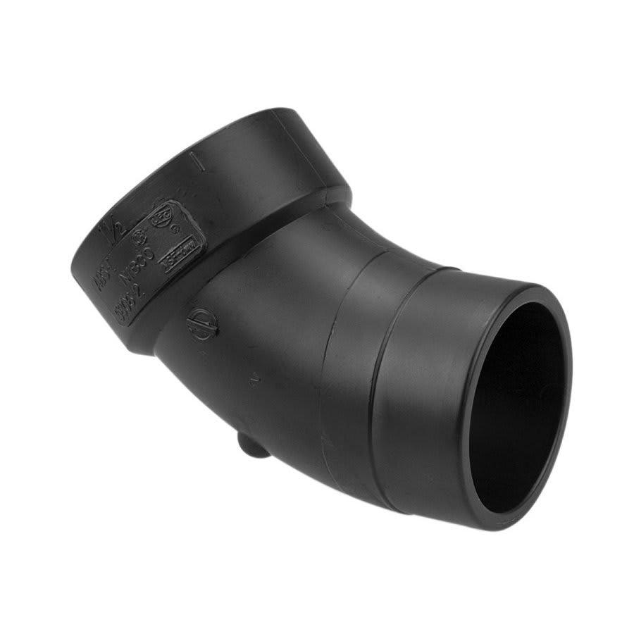 DWV Street 45 deg Elbow, 1-1/2 in, Spigot x Hub, ABS