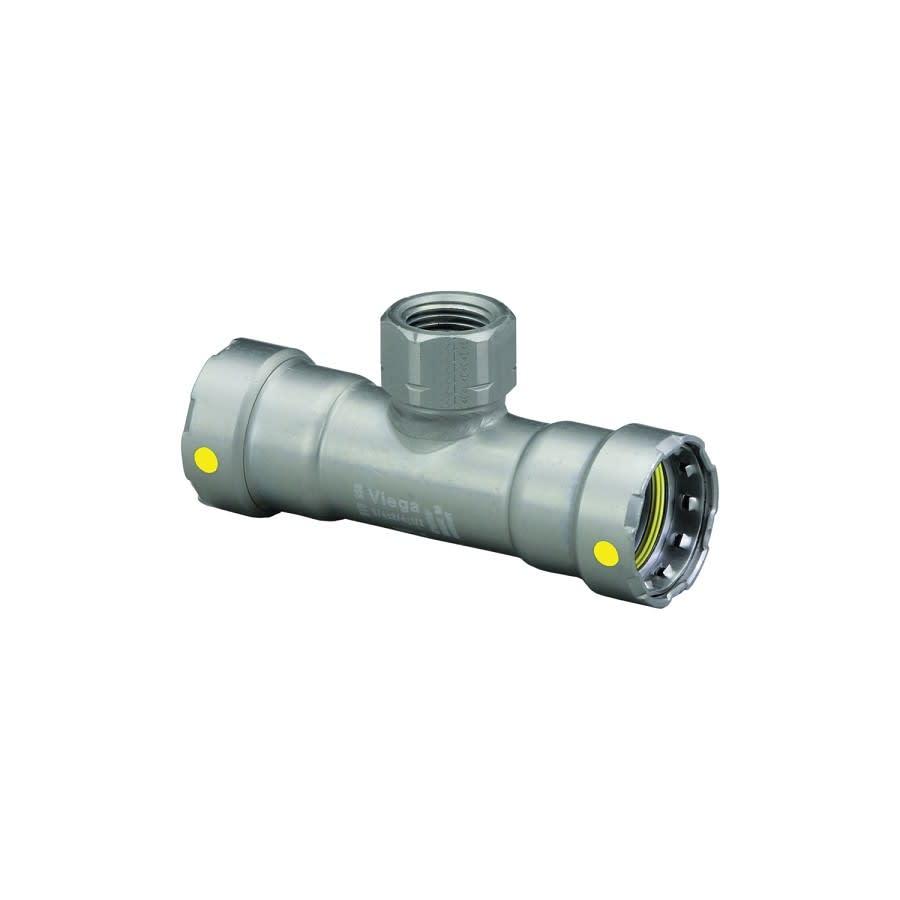 Gas Female Tee, 1-1/4 x 3/4 in, Press x FNPT, Carbon Steel