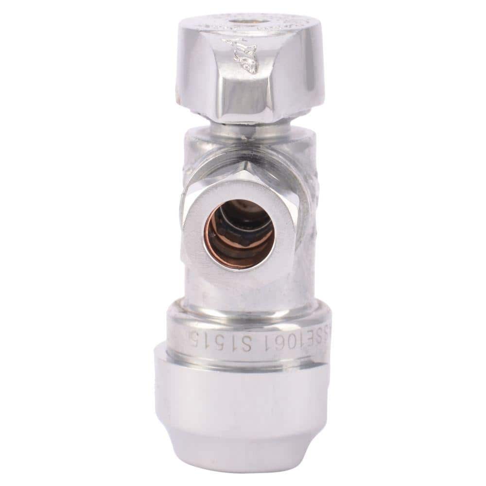 SharkBite 1/2 in. Push-to-Connect x 3/8 in. O.D. Compression Chrome-Plated Brass Quarter-Turn Angle Stop Valve