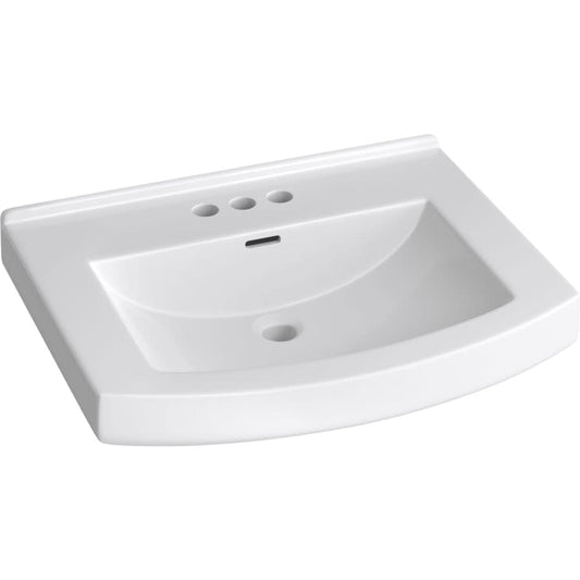Otter Creek 24" Rectangular Vitreous China Pedestal Bathroom Sink with Overflow and 3 Faucet Holes at 4" Centers