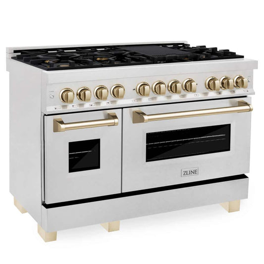 48"W 6.0 Dual Fuel Range Stainless Steel W Gold