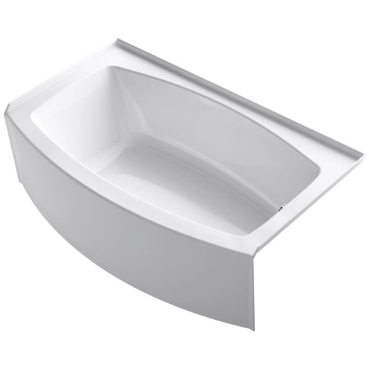60" Three Wall Alcove Curved Apron Soaking Tub with Right Hand Drain