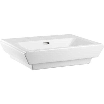 22-7/8" Rectangular Vitreous China Pedestal Bathroom Sink with Overflow and 3 Faucet Holes at 4" Centers