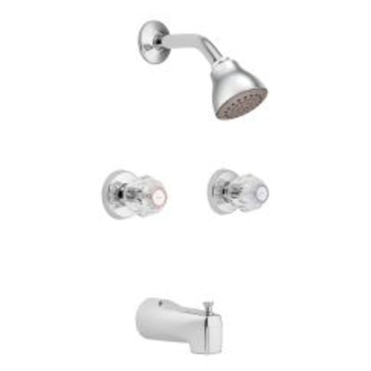 Chateau Tub and Shower Trim Package with Single Function Shower Head and Dual Acrylic Knobs - Includes Rough-In Valve