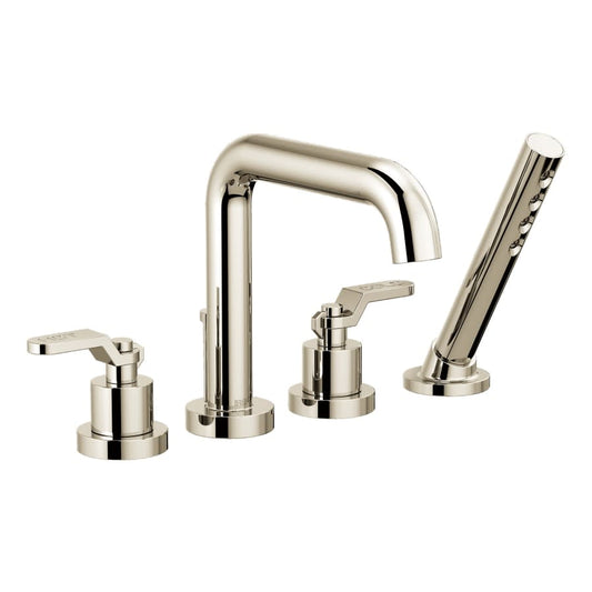 Litze Deck Mounted Roman Tub Filler with Built-In Diverter - Includes Hand Shower, Less Handles and Rough-In