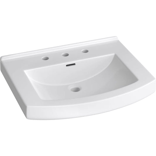 Otter Creek 24" Rectangular Vitreous China Pedestal Bathroom Sink with Overflow and 3 Faucet Holes at 8" Centers