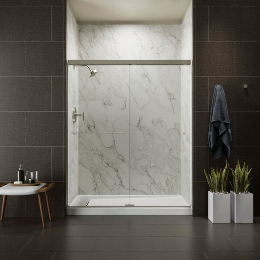 Revel 76â High x 59-5/8" Wide Sliding Shower Door with Crystal Clear Glass, Towel Bar and CleanCoat Technology