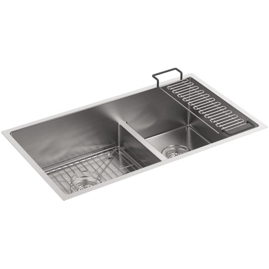Strive 32" Smart DivideÂ® Under-Mount Large/Medium Double-Bowl Kitchen Sink With Basin Rack